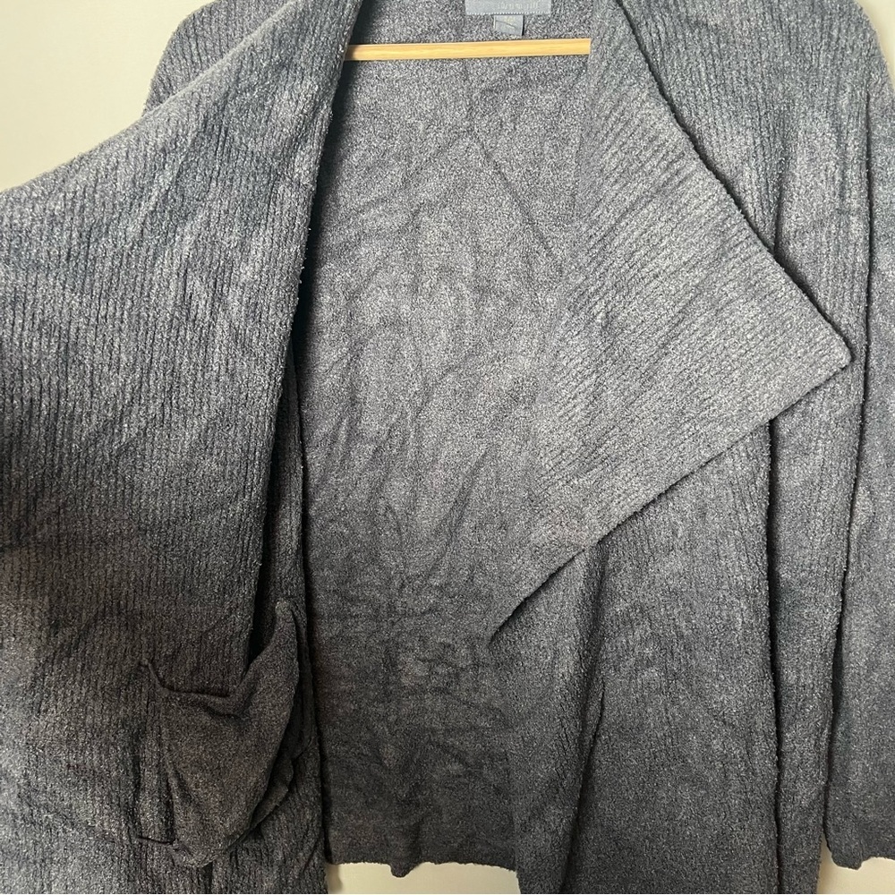 Barefoot Dreams Cozychic Lite Asymmetrical Draped Open Cardigan Sweater Gray S/M - Picture 3 of 8
